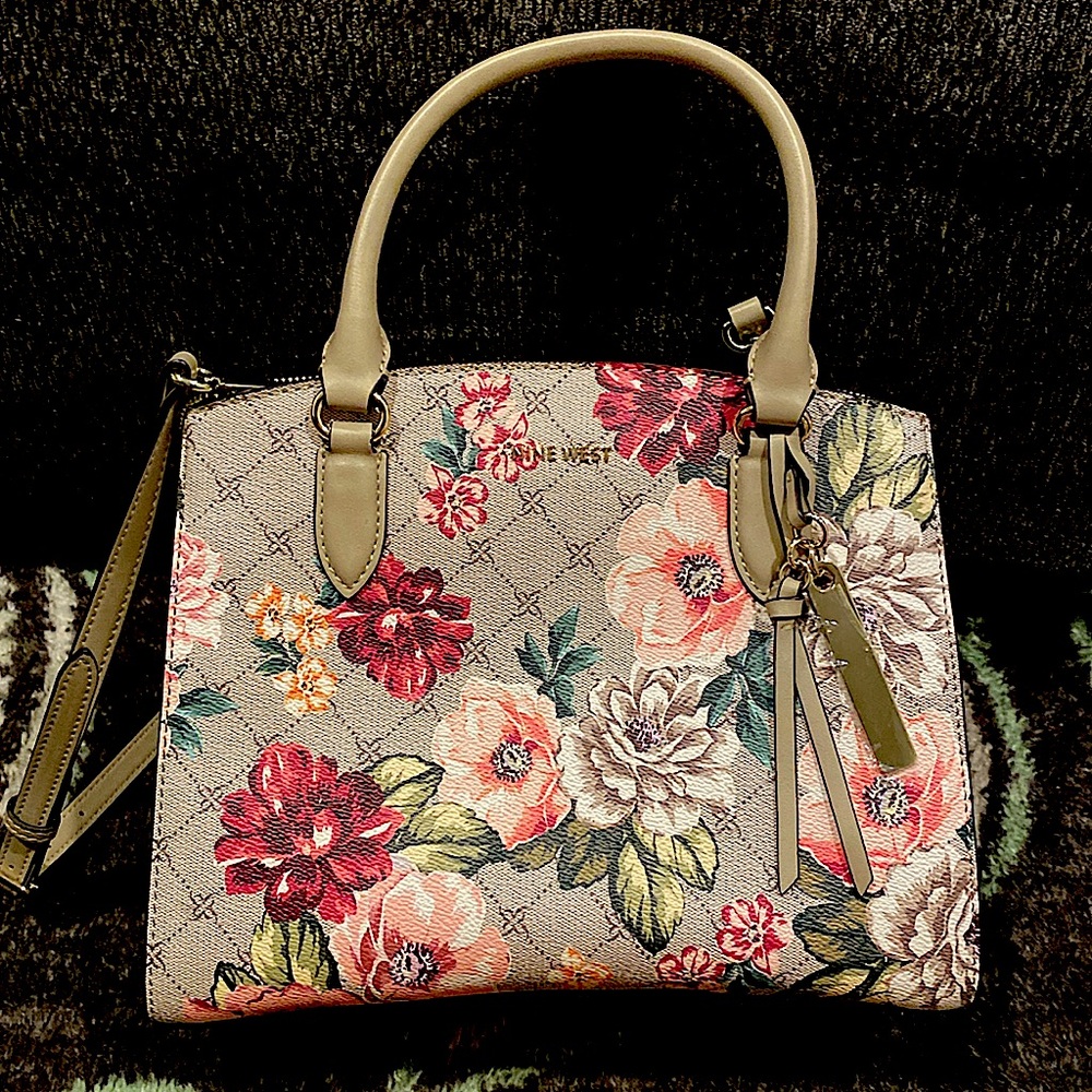 Nine West floral crossbody/shoulder top zip satchel